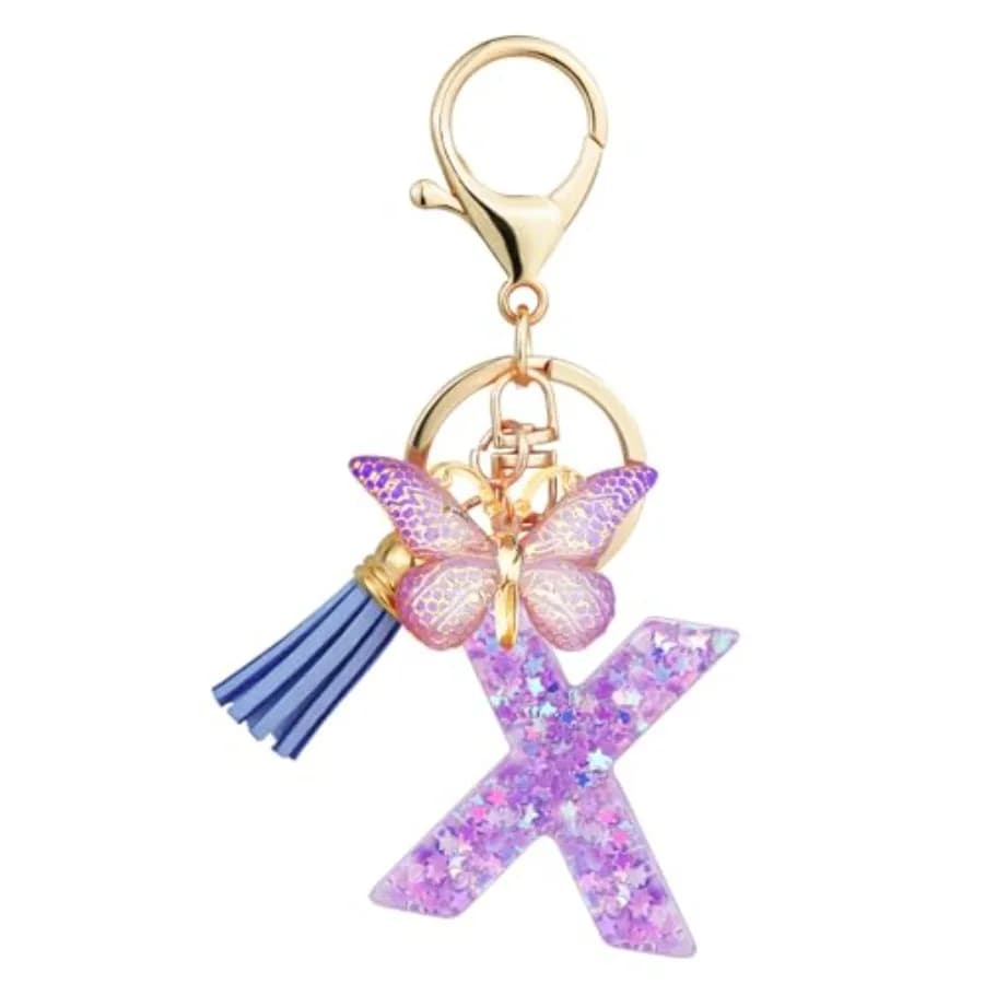 Portachiavi con Lettera Iniziale da Donna, Ciondolo a Farfalla con Nappa, Portachiavi Carino per Auto, Borsa, Zaino, Charm per Borsa