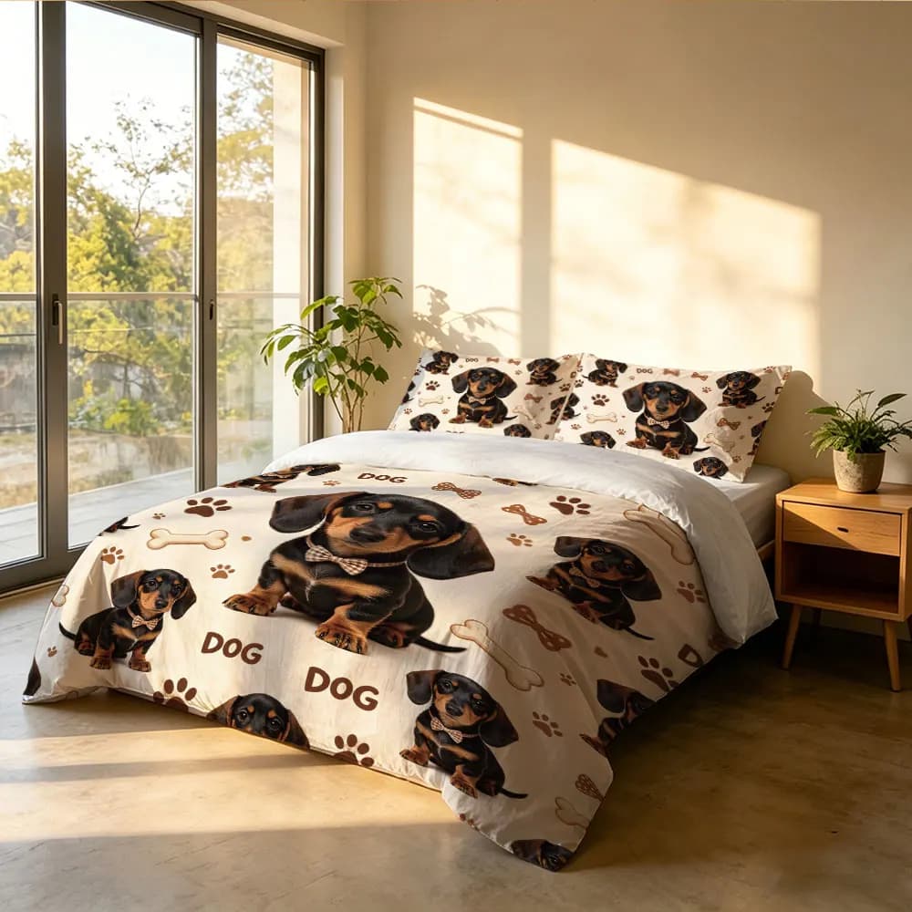 Set Copripiumino Senza Imbottitura con Stampa Cane Salame Cartone Animato, 3 Pezzi, Varie Misure, Confortevole Decorazione per Camera da Letto, Lavabile in Lavatrice