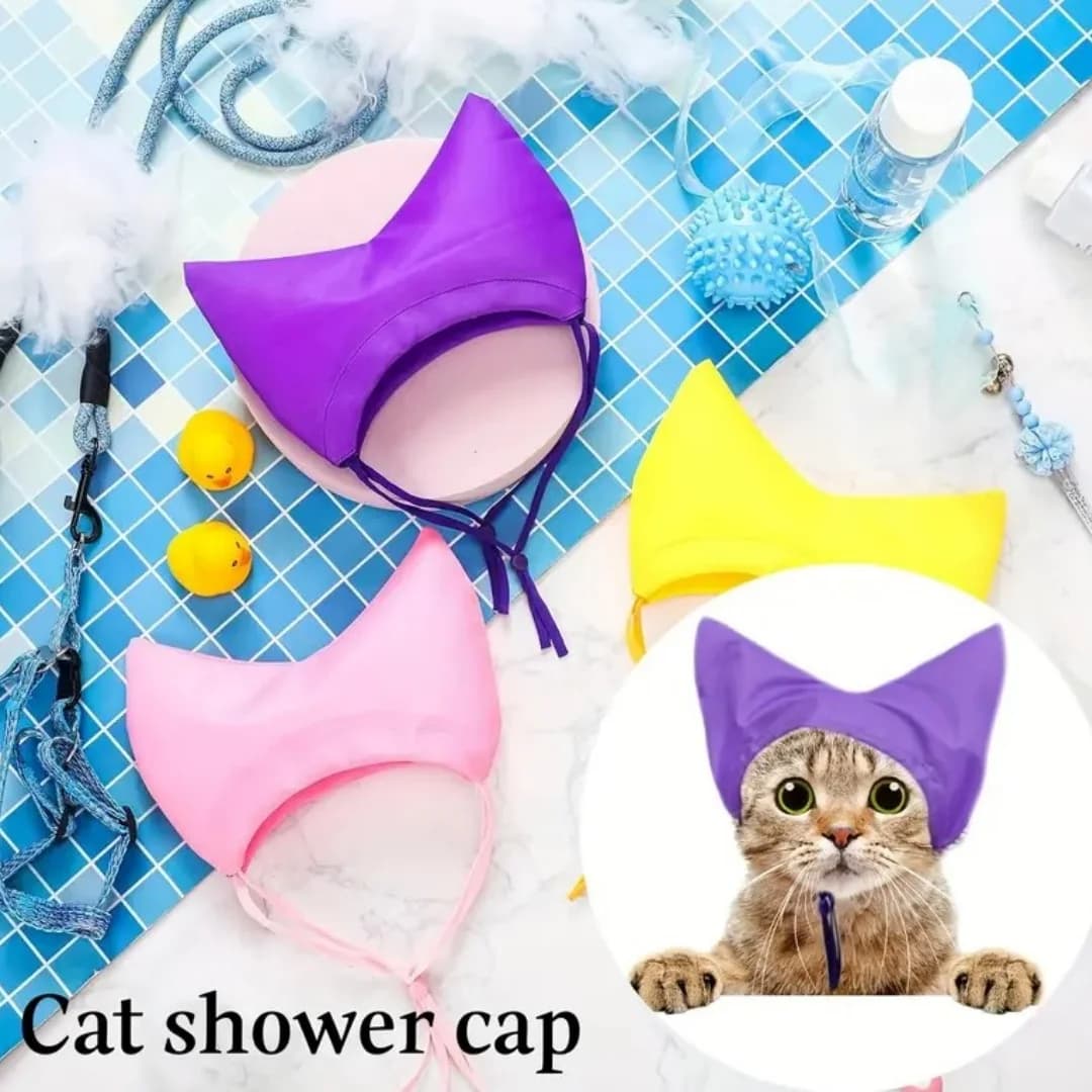 Cuffia da doccia per gattiCappello da toelettatura regolabile per animali domestici Cappello da bagno impermeabile con copertura per le orecchie Cuffia da bagno per gatti