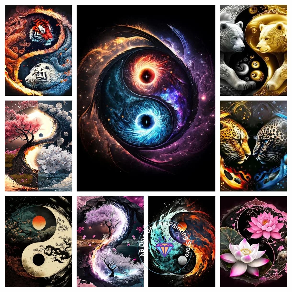 5D Diamond Painting Kits DIY Tai Chi Yin Yang and Four Seasons Natural Scenery Tiger Leopard Cross Stitch Art Home Decor Gift