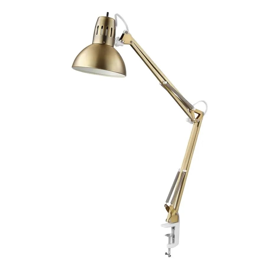 Electric Desk Lamp 62000010 32 MultiArticolata con Morsetto di Metallo, Ottone Opaco, Details Bianchi, Rotante On/Off on the lampshade, Partially