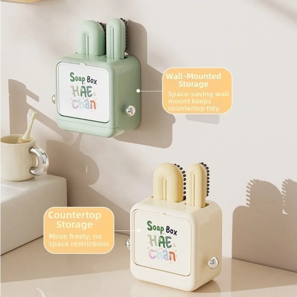 Set 3 in 1 di Spazzole per Vestiti e Scarpe, Porta Sapone a Muro con Scarico Ribaltabile, Organizzatore da Bagno Salvaspazio in Plastica