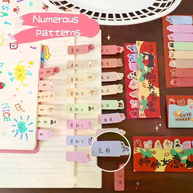 5/10 Set di Adesivi Indice a Forma di Pony Cartoon, Note Adesive Rimovibili, Mini Foglietti per Messaggi, Articoli di Cancelleria