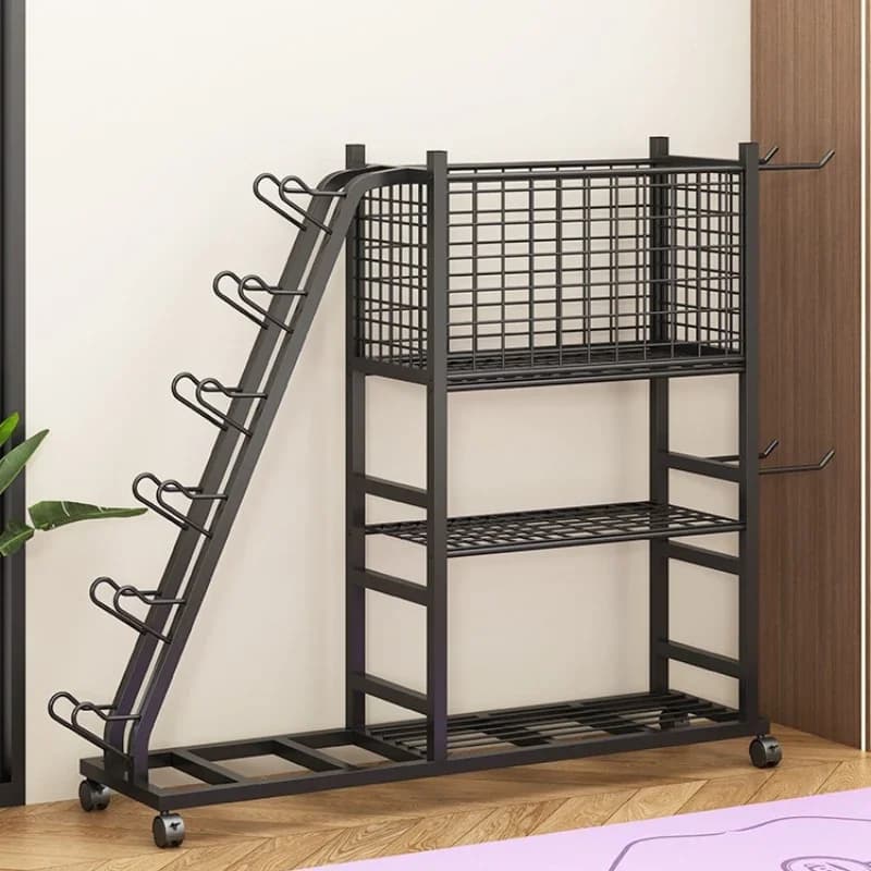 Sports Fitness Equipment Storage Rack Yoga Mat Shelf Household Wheeled Basketball Rack Foam Axle Kettlebell Dumbbell Rack