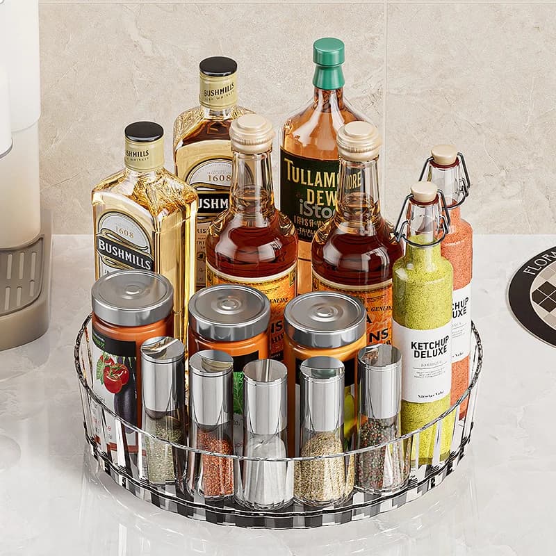 360 Rotating Storage Rack Kitchen Storage Spice Rack Non-Slip Cabinet Kitchen Bathroom Organizer Tray Plate Cosmetic Organizer