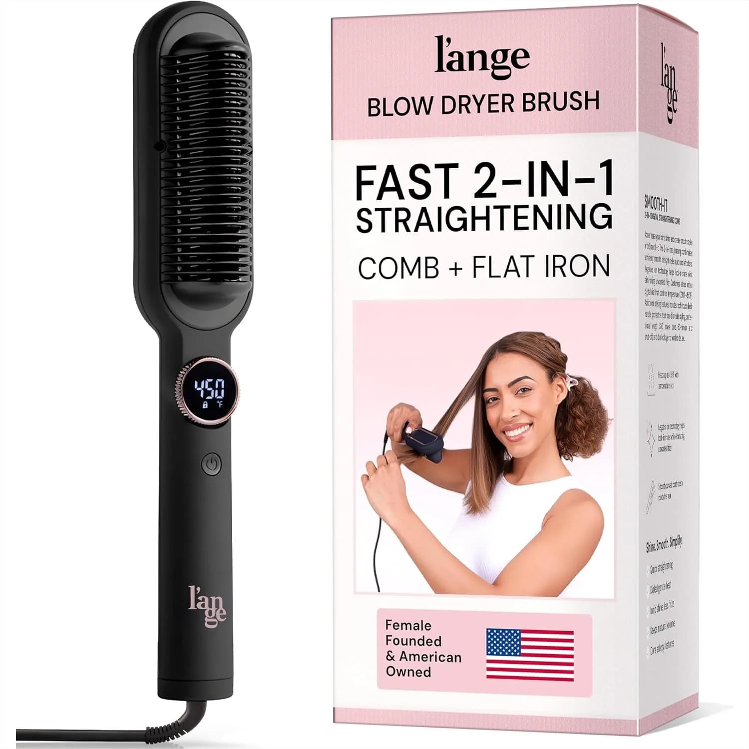 Spazzola lisciante 2 in 1 con manopola digitale per la regolazione della temperatura fino a 450 gradi ° F per il controllo del frizz e lo styling rapido per tutti i tipi di capelli