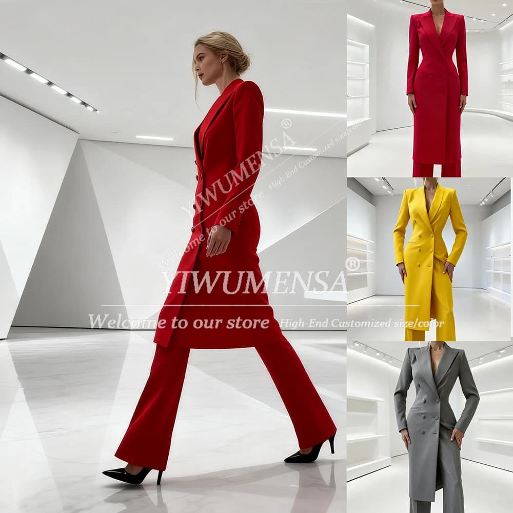 Abiti da donna eleganti solidi 2 pezzi doppiopetto giacca con risvolto a punta pantaloni set moda blazer da ballo lungo personalizzato abito da donna