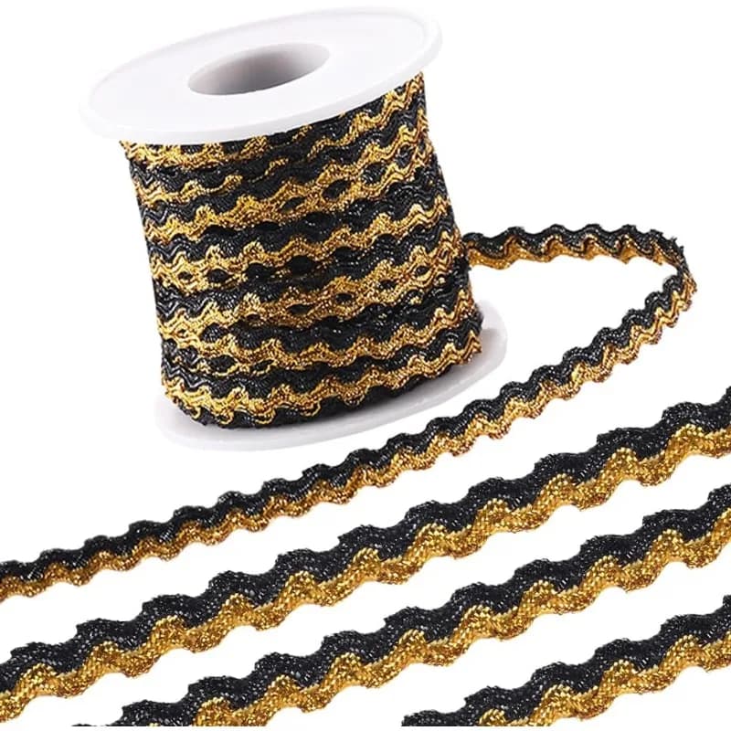 16.4Yds x 5mm nero oro onda piegatura frangia Trim Metallic Sparkle Rick Rack Trim treccia bordo ondulato pizzo tessuto tessitura Zig Zag