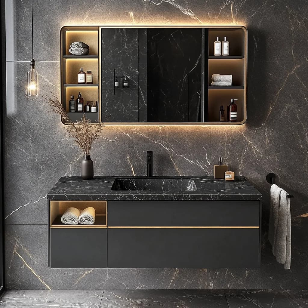 Set di Mobili da Bagno di Alta Gamma, Design Moderno con Armadietti, Specchio e Lavabo, 36 Pollici