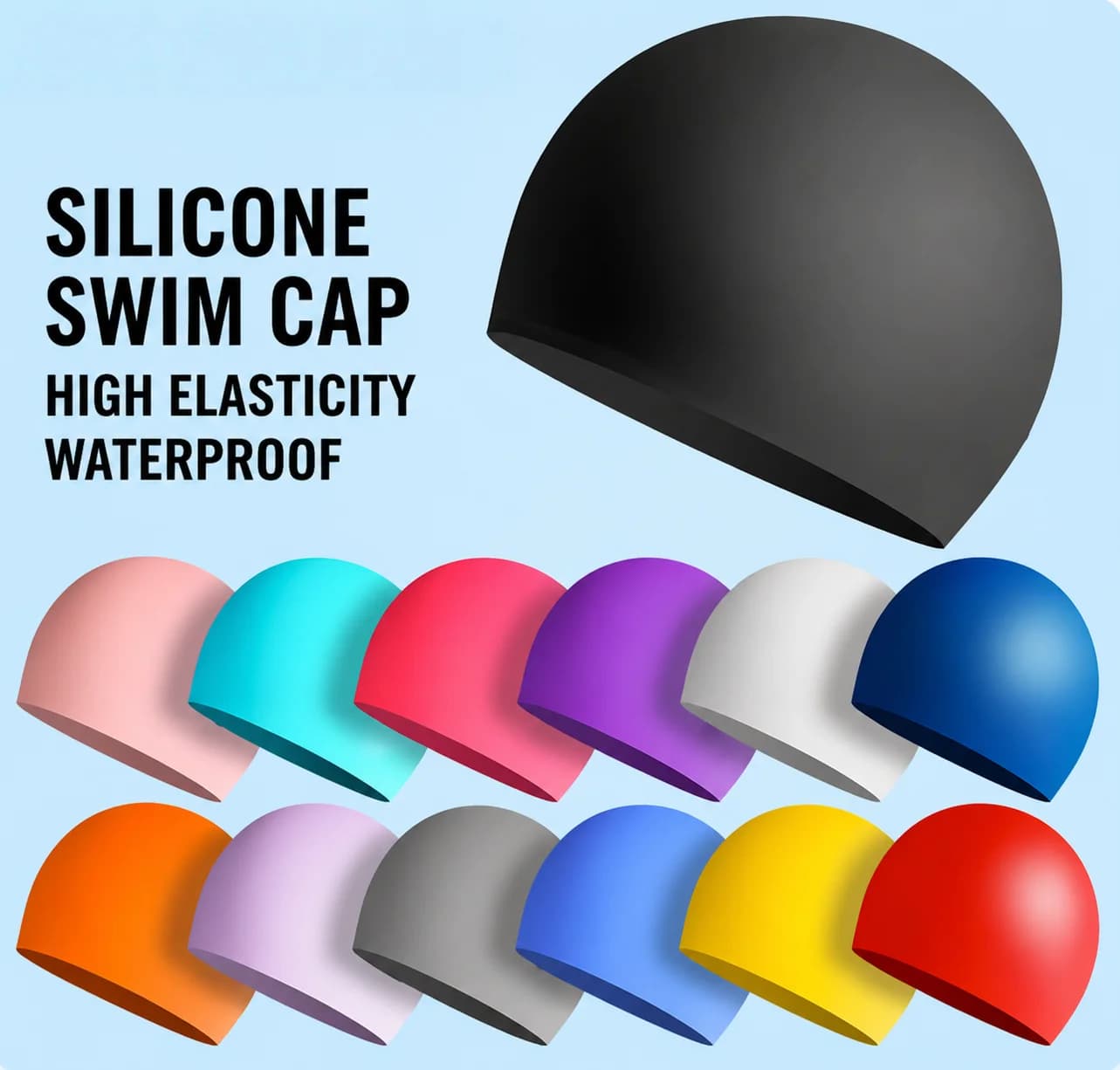 One-Piece Black and White Silicone Water Droplet Cap for Both Men and Women, Suitable for Adults, Providing Waterproof Protectio