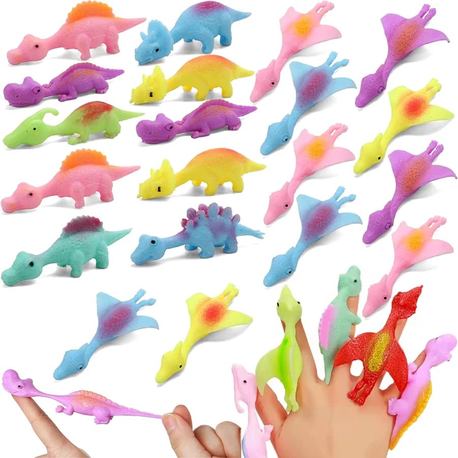 5-20 Pezzi Dinosauri Volanti a Fionda, Giochi di Dinosauro con Catapulta a Dito, Giocattoli per Bambini, Regali per Feste di Compleanno e Baby Shower, Dinosauri Adesivi in Gomma C
