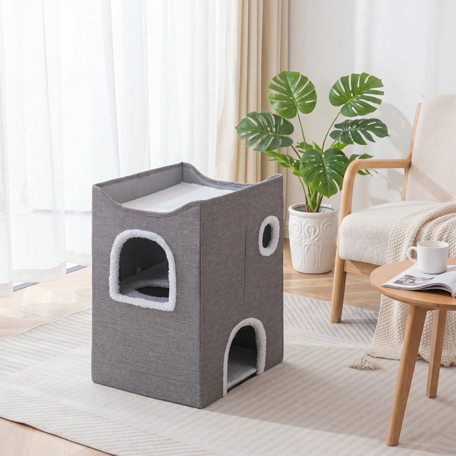 Foldable Cat House Collapsible Pet Ottoman Dog Cave with Cushion Soft-Lined-Lined Covered Cat Bed Cushioned for Cats