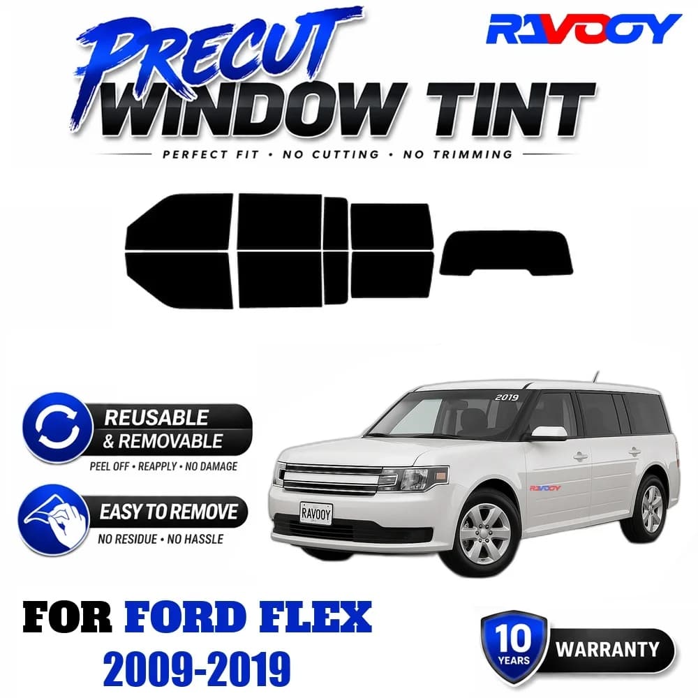 RAVOOY Precut Window Tint, Reusable Removable EPU Film, Custom Fit for Ford Flex 2009-2019, UV Heat Protection