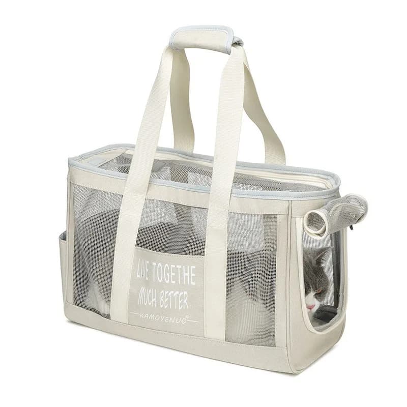 Summer Cooler Dog Cat Tote Bag Lightweight Carrier Purse Premium Soft Sided Pet Travel Bag with Pockets Beige Max for 15LBS