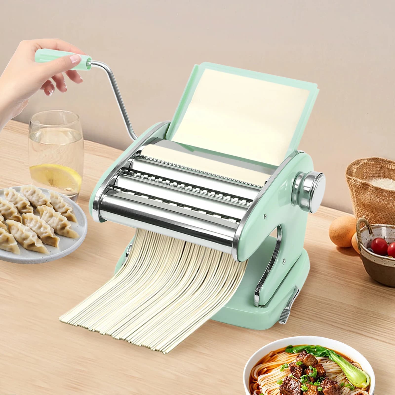 NUOVA macchina per pasta verde, con 6 impostazioni di spessore regolabili 0,3-5 mm per preparare spaghetti, lasagne, involucri per gnocchi