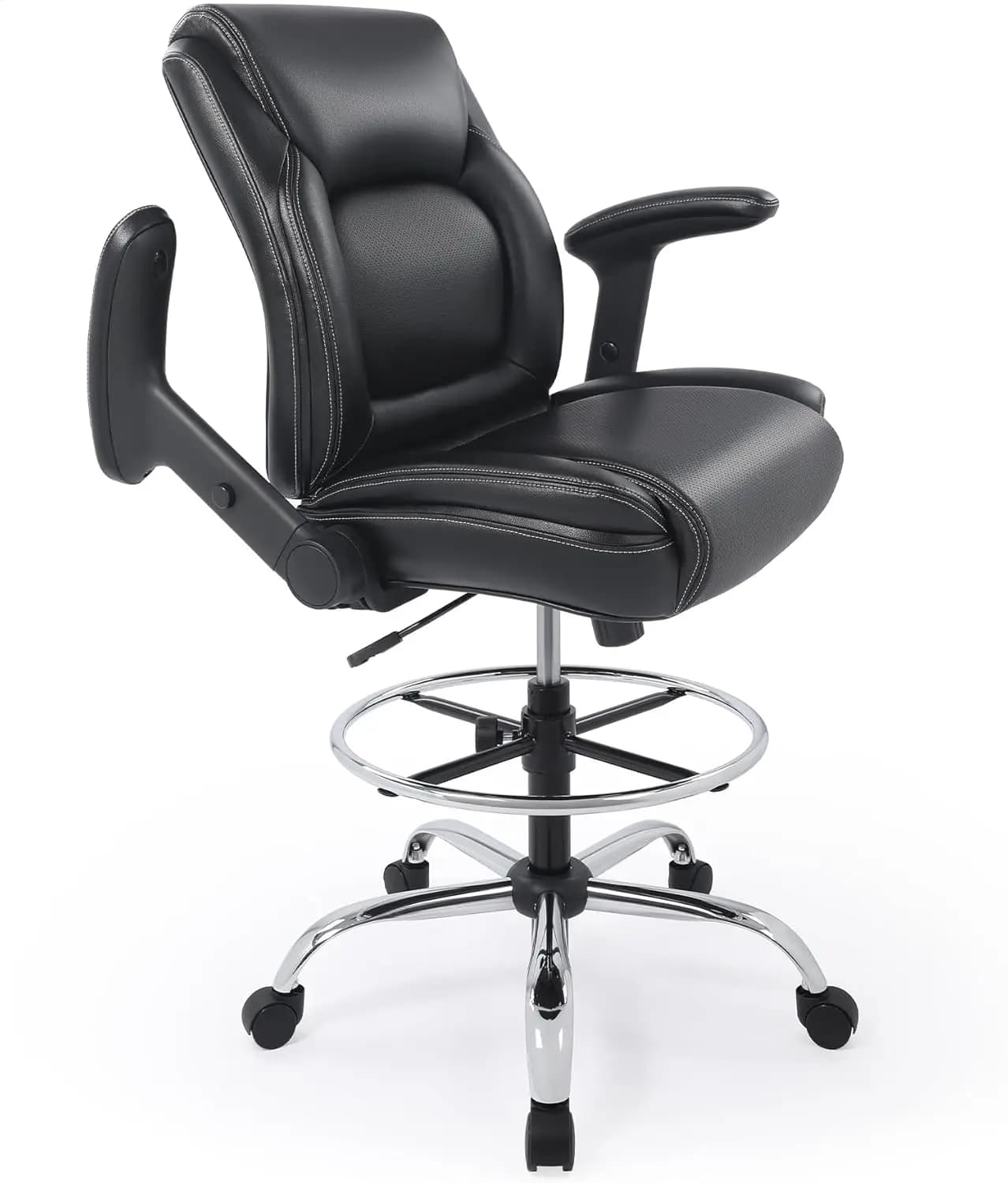 Sedia da Disegno Ergonomica con Schienale Medio in Ecopelle Premium, Braccioli Multifunzione Regolabili e Poggiapiedi, Personalizzabile