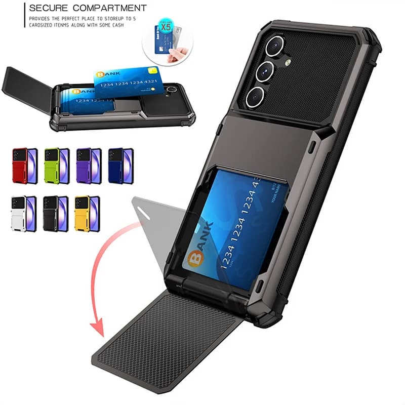 Robust Protective Case with Card Holder for Samsung S26 Ultra S25 S24 S23 Plus A57 A37 A17, Anti-shocket Rear Cover with Hidden Slot