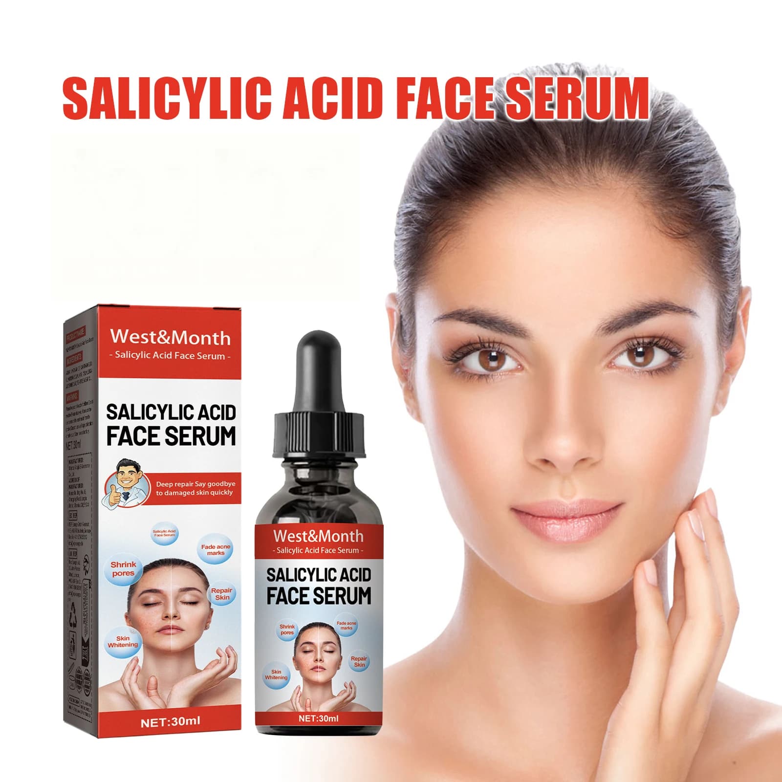 Salicylic Acid Facial Serum Firming Lifting Brighten Skin Tone Shrinks Pores Moisturizing Niacinamide Korean Skin Care Products