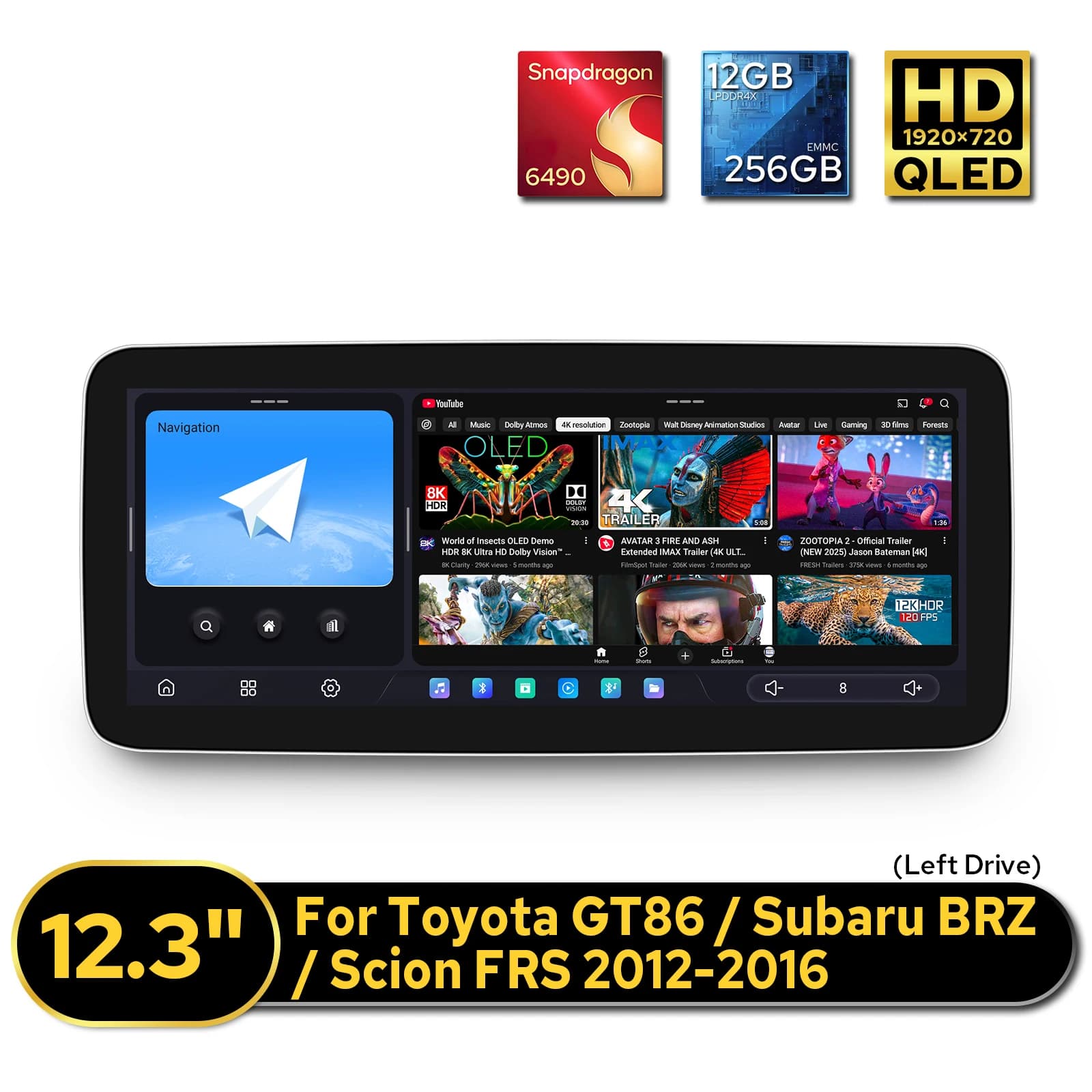 JOYING Lettore Multimediale per Auto da 12,3 Pollici con Android Auto per Toyota GT86 Subaru BRZ Scion FRS 2012-2016