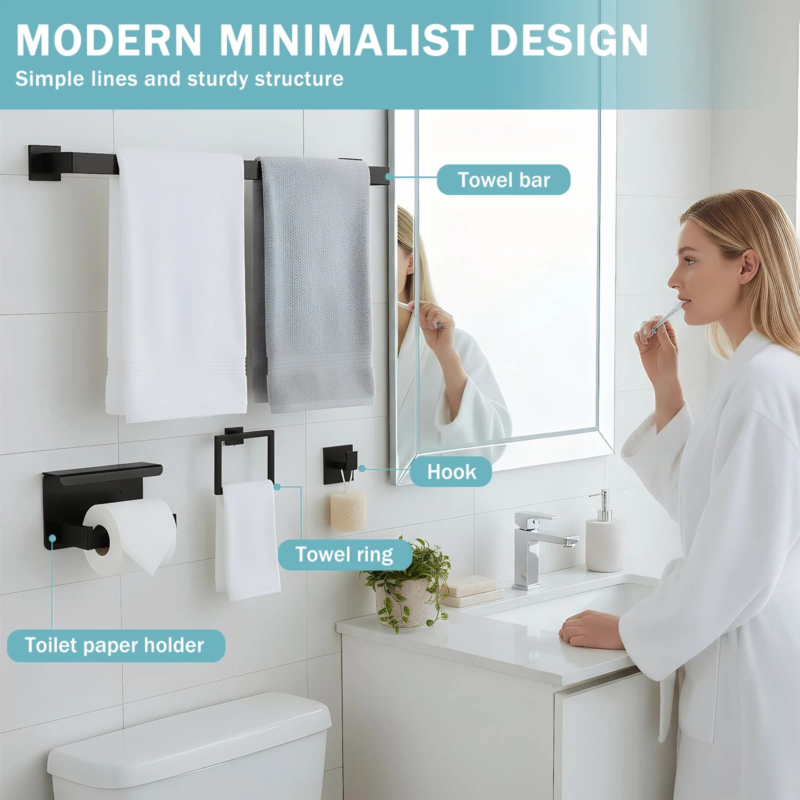 Set di 20 Accessori per Bagno in Acciaio Inox, Include Portasciugamani, Portarotolo, Anello Portasciugamani e Ganci