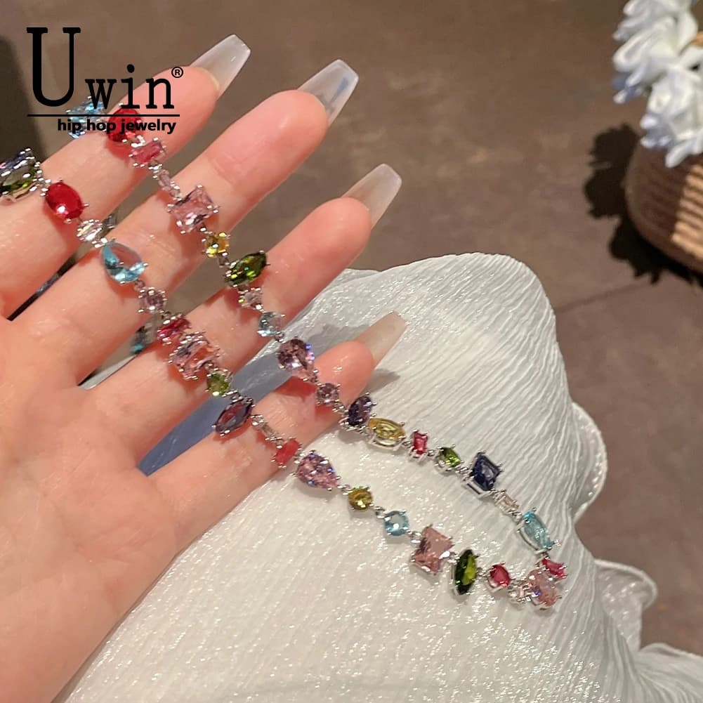 UWIN Zircon Beads Tennis Chain Necklces for Women Colorful Stones Replicas Luxury Jewelry Iced Out CZ Hip Hop Choker For Gift