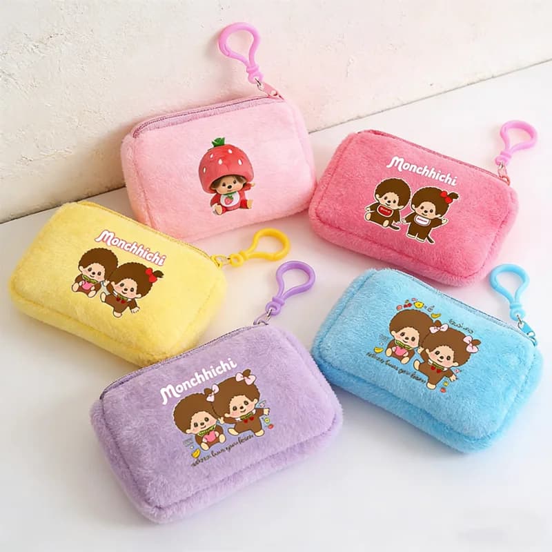 Monchhichi Coin Zipper Bag Printed Square Pack Borsa portatile per organizzare le chiavi, comoda borsa a forma di cartone animato, porta carte, portamonete