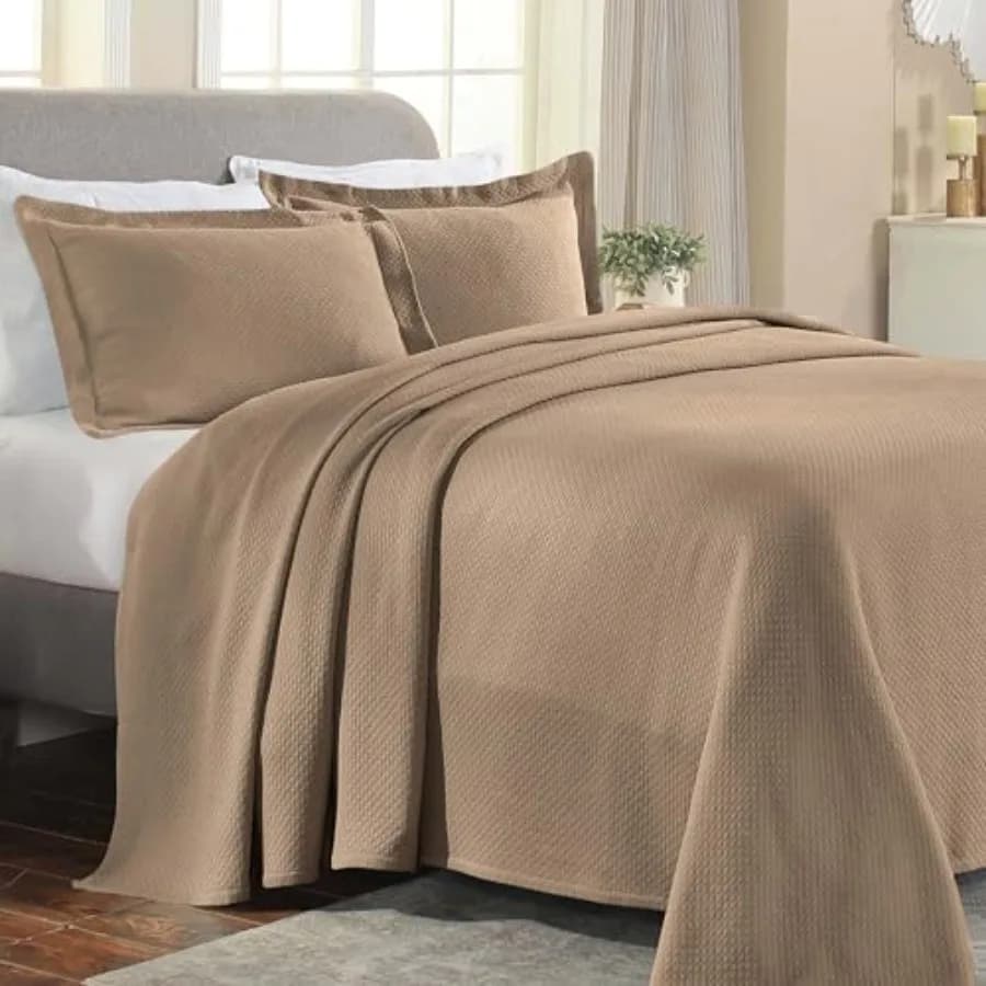 Set Copriletto Solitario in Cotone 3 Pezzi, Decorazione per la Casa, Copriletto Decorativo Testurizzato, 2 Federe, Coperta Leggera, Copriletto Trapuntato