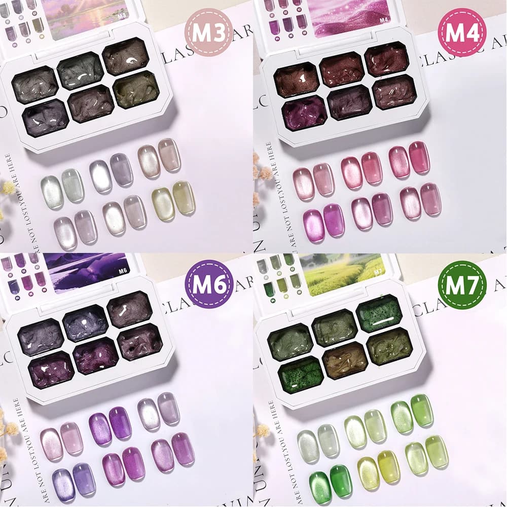 6 Grid Solid Cat Eye Gel Polish Palette Non-Stick Hand Magnetic Gel Nail Polish Set UV LED Soak Off Nail Art Polish Kit