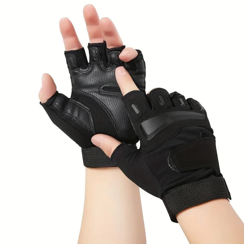 1 Pair Men' & Women' Half-Finger Anti-Slip Breathable Cycling Gloves with Hook & Loop Closure, Tape Suitable for Gym, Fitness, M