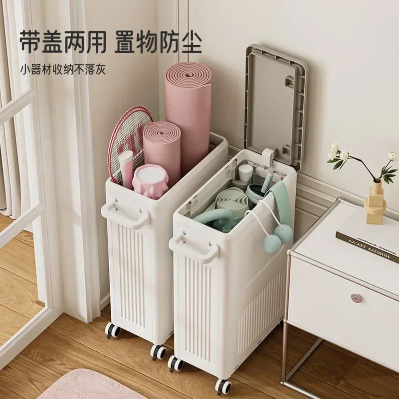 Living Room Yoga Mat Plastic Cart Storage Basket Flip-top Storage Box Multi-functional Fitness Equipment Storage Box