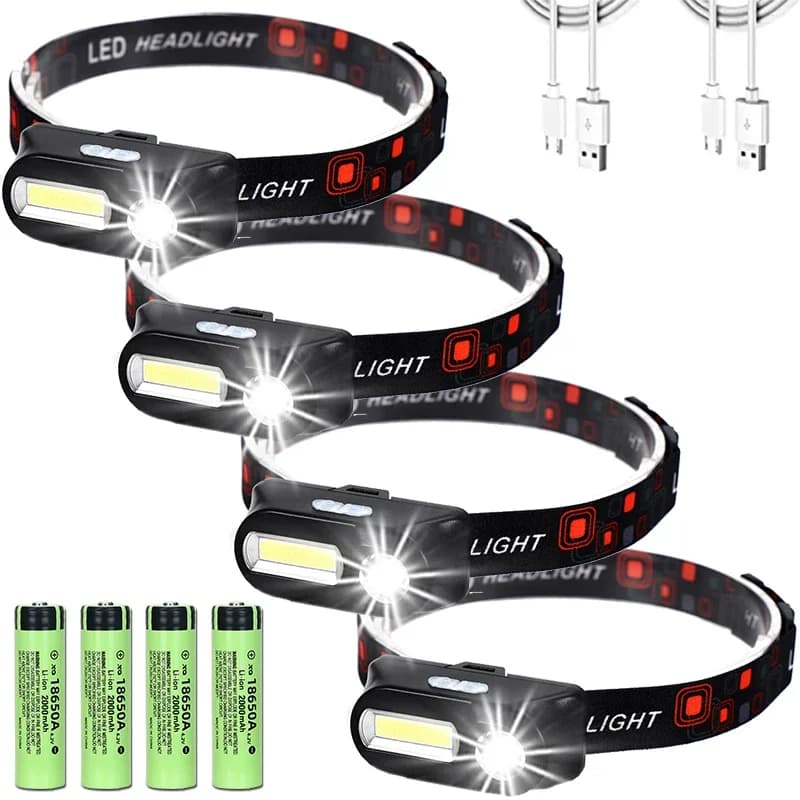 1-4PCS lampada frontale per esterni a luce forte faro multifunzione in marmo ricarica USB torcia montata sulla testa pesca notturna all'aperto