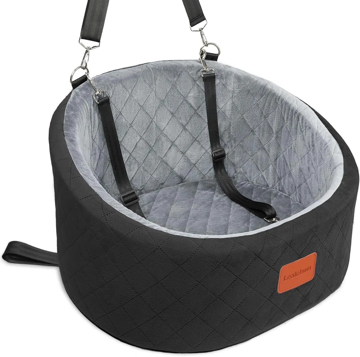 Car Seat for Dogs Small up to 13,6 kg, Comfort in Memory Foam, Anti-slip base with Guinzagli, Lavabile cover in Black/Grigio