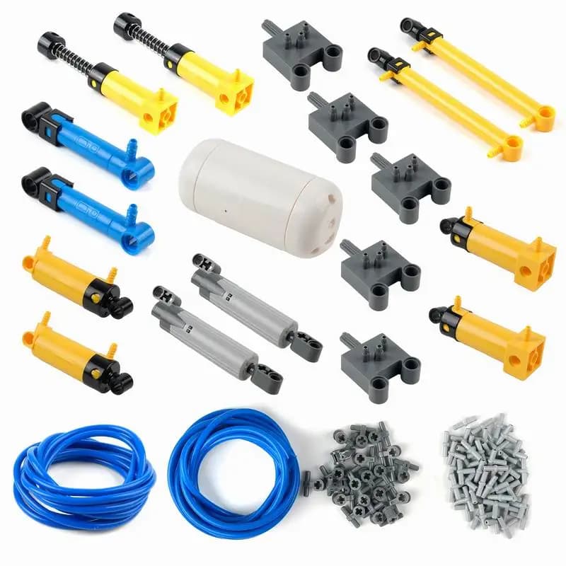 Set di Componenti Pneumatici MOC con Serbatoio d'Aria, Pompa, Pistone, Tubo e Interruttore per Blocchi da Costruzione Compatibili, Progetti Fai-da-Te e Giocattoli
