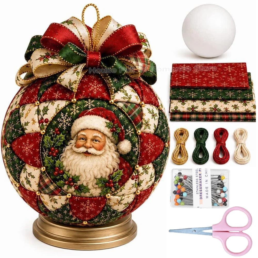 Christmas Patchwork Ornament DIY Decorative Ball Kit Xmas Santa Claus Handmake Sewing Craft Kits for Festival Party Decor Gifts