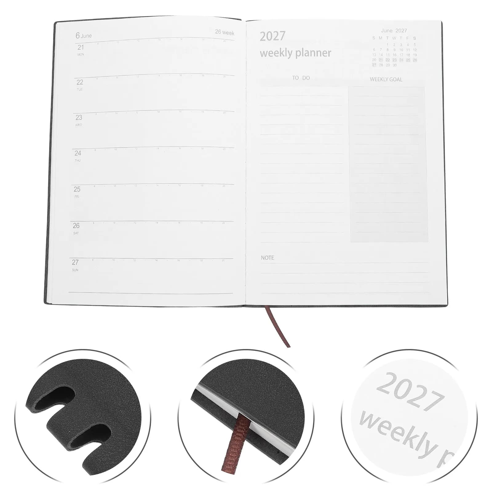 76Sheets Daily Planner Notebook 2027 A5 Dated Calendar Journal Black Academic Schedule Diary Office Student Agenda Notepad Work
