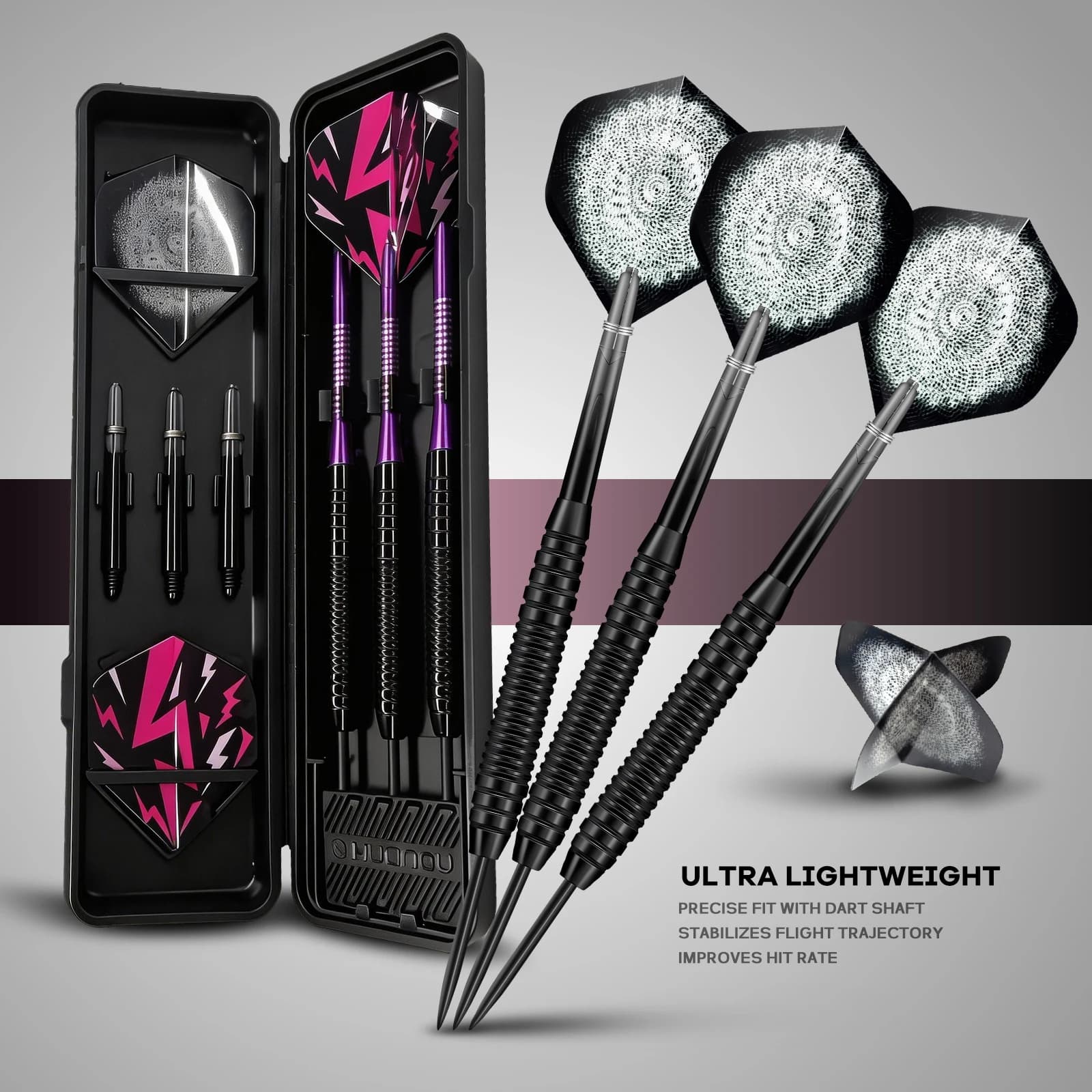 Huanqu 20g Iron Dart Set Needle-Style Darts Textured Dart Barrel Professional Dart Set with Replacement Dart Shafts and Flights Accessories for Home Bar Club Training and Competition Christmas New Year Father's Day Gift
