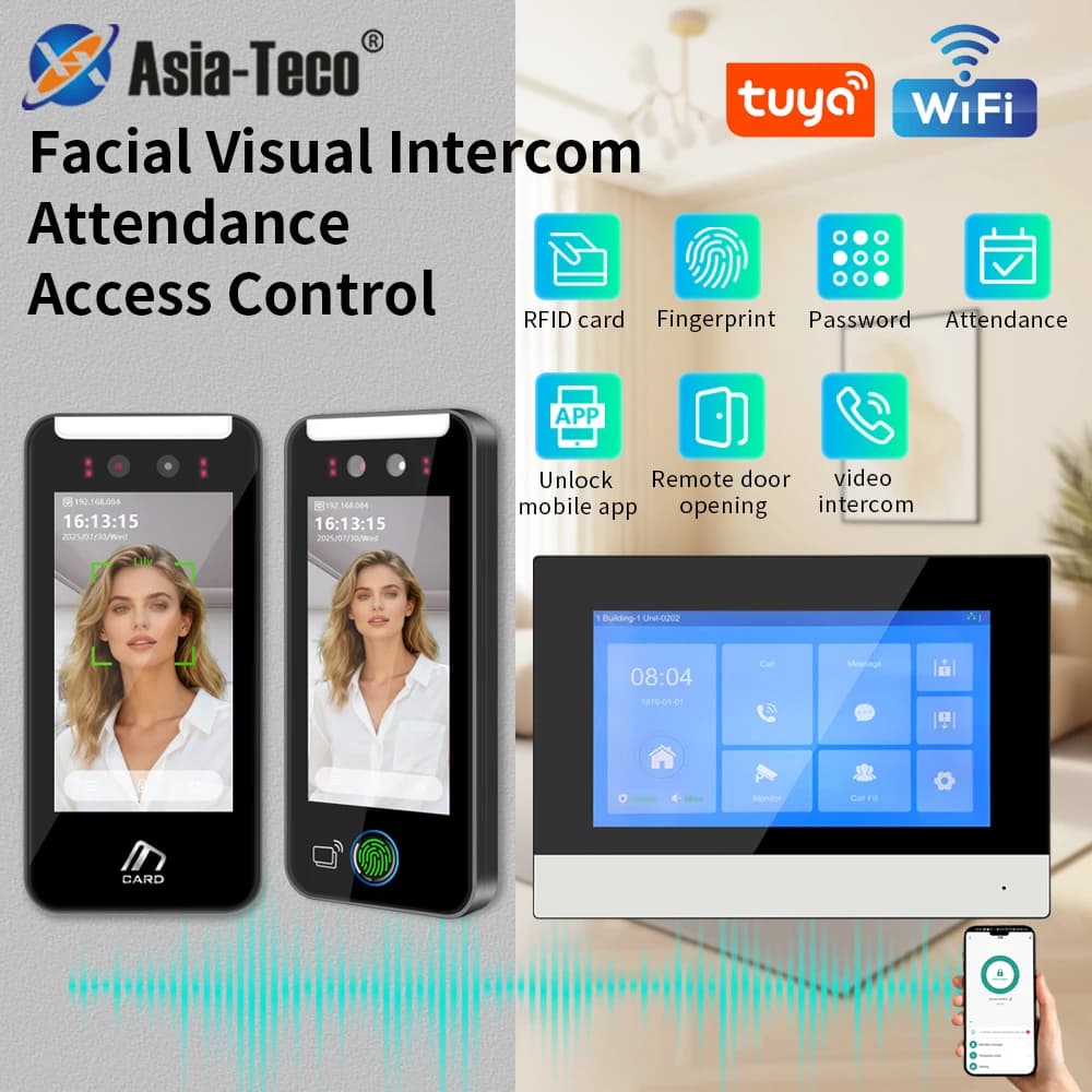 2.4G Wifi Tuya App Videocitofono Campanello Telecamera HD per appartamento Monitor touch da 7 pollici Sblocco con un tasto Sistema di presenza password