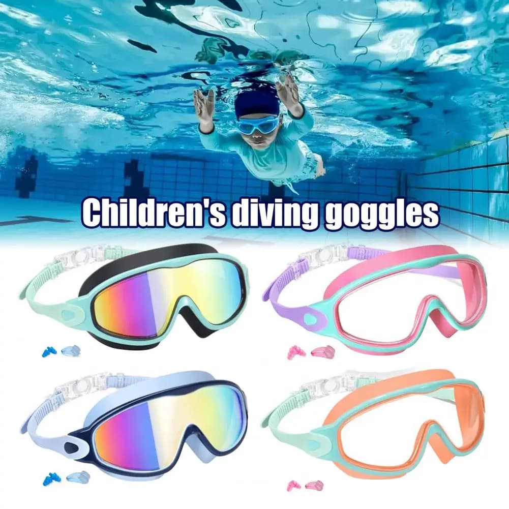 GMOX Kids Swim Goggles with Nose Clip And Earplug Anti-Fog Swimming Goggles UV Protection Pool Glasses Anti Shattered Lens