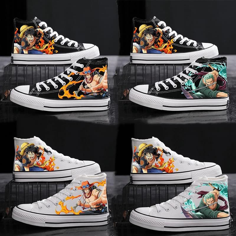 Anime Canvas Shoes One Piece Luff Men's Vulcanized Shoes Casual Shoes Cosplay Sneakers Printed Cartoon Anti-Slip Soft Shoe Gift