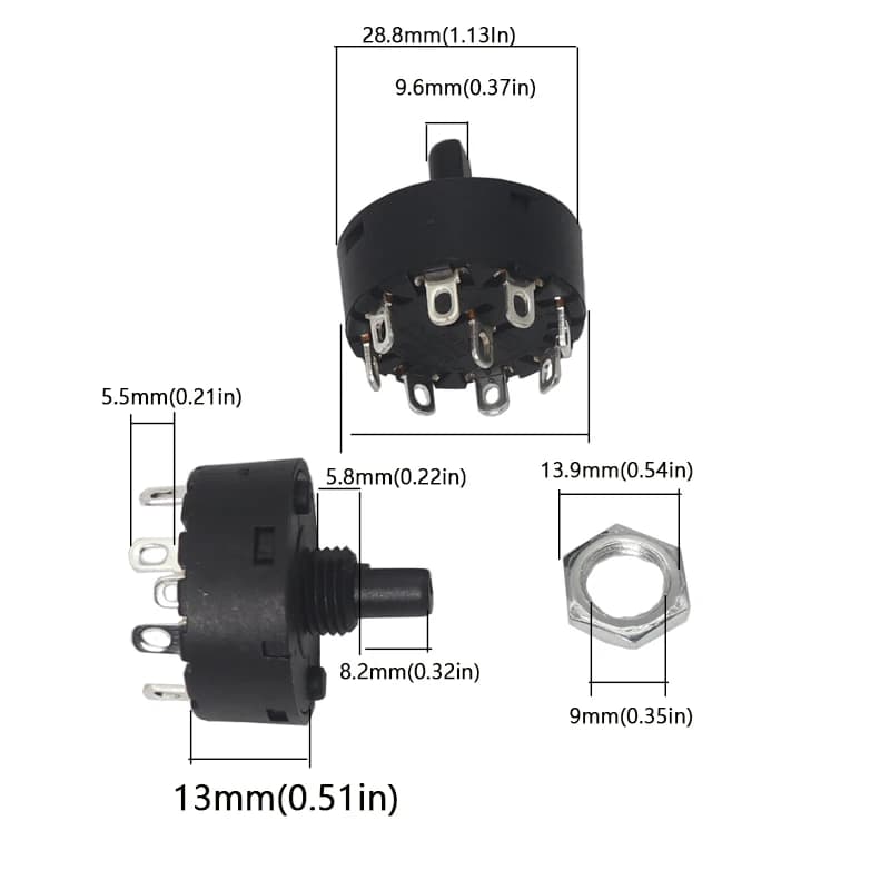 【3-1PCS】Multi-positional Rotary Electrical Appliance for Heaterd Blender Rotary Gear Switch 2 3 4 5 6 7 8 Pin Band Knob Switc