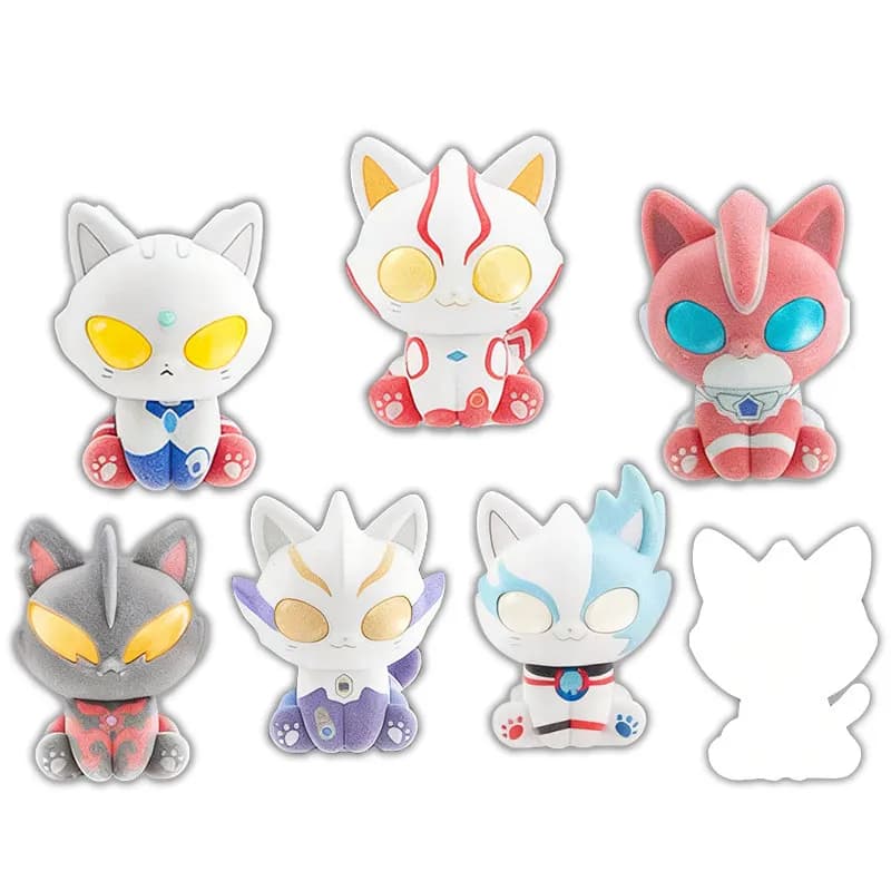 Bandai Original Ultraman Cat Flocked Blind Box Sitting Series Statuetta da Collezione Trendy per Adulti