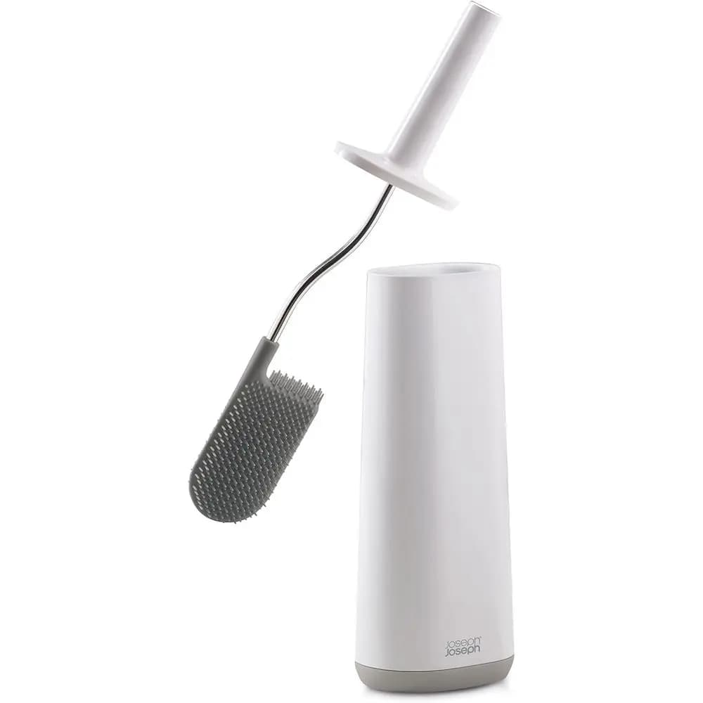 Set Spazzola WC Igienica in Silicone con Supporto Sottile, Flessibile Anti-goccia, Anti-intasamento per Pulizia Profonda - Grigio/Bianco