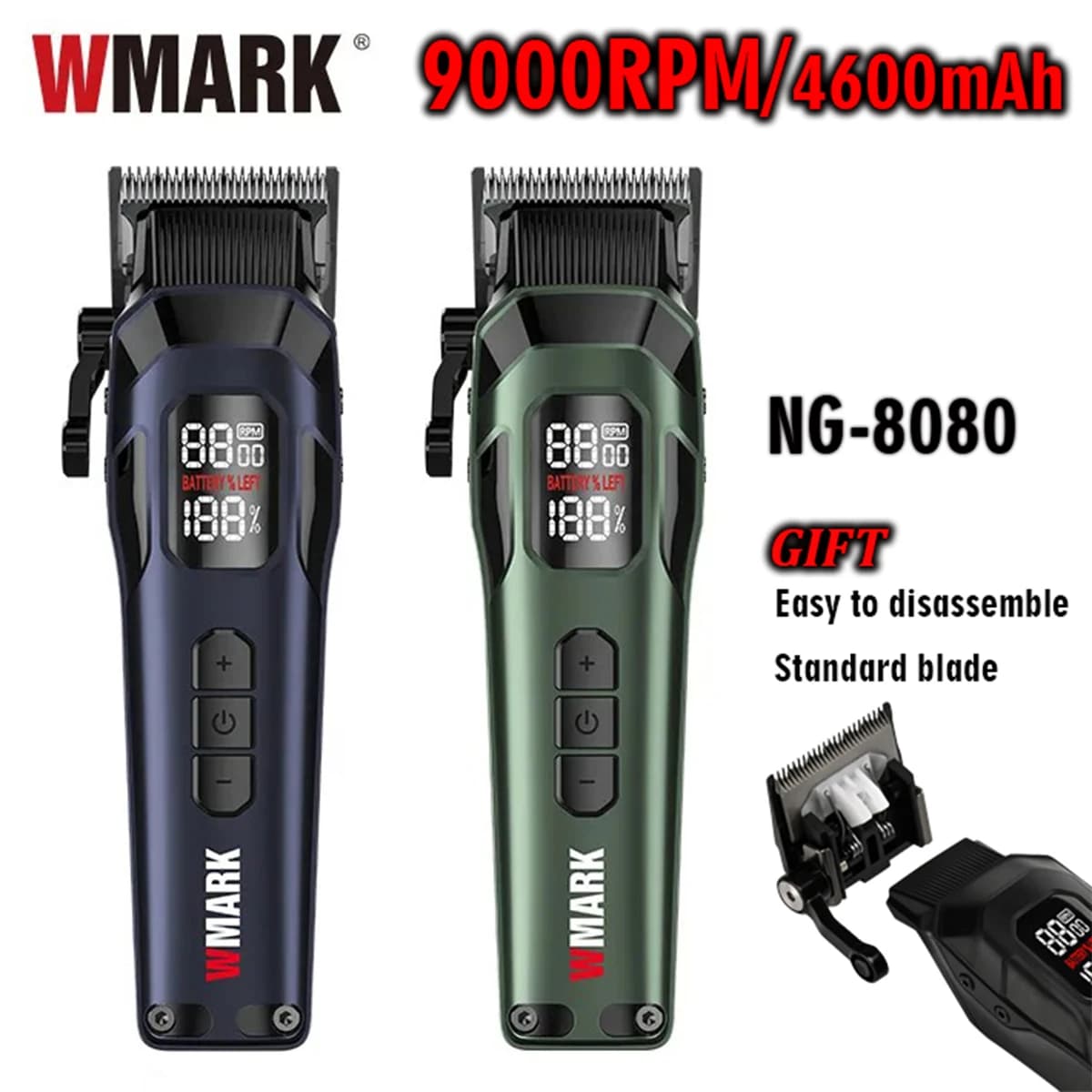 9000RPM WMARK NG-8080 professional haircut 5 speed regulation DLC FADE Blade haircut cutting machine with gift blade