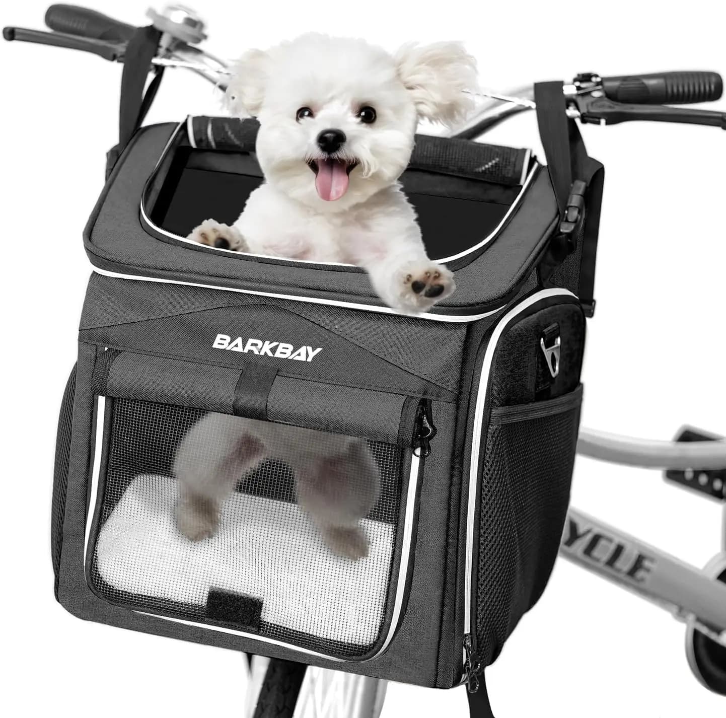 Cestino Espandibile per Bicicletta per Cani con 2 Porte, Nastri Riflettenti per il Trasporto di Piccoli Animali Domestici