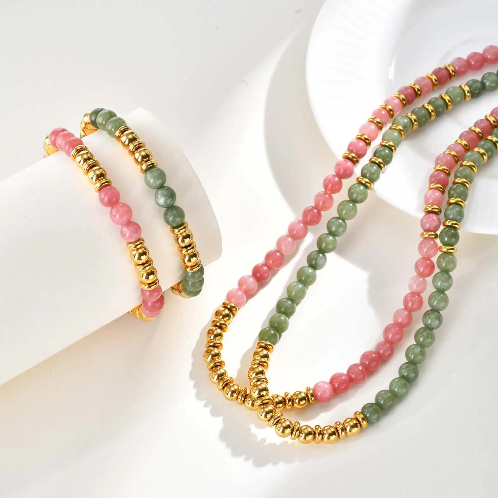 Bracciale in cristallo rosa/verde in acciaio inossidabile per donne e ragazze, bracciali a catena con perline placcate in oro, regalo di gioielli Boemia