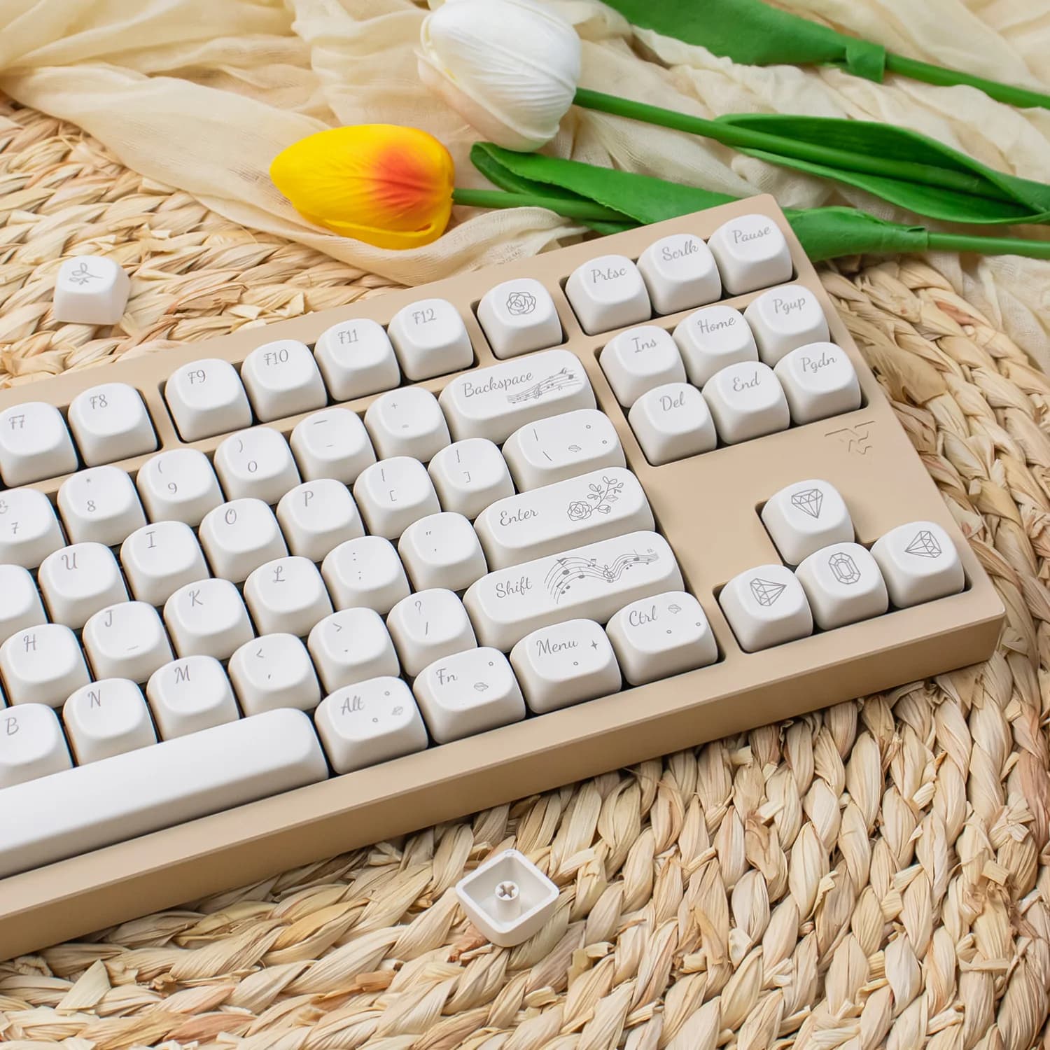 Copritasti Rose Symphony Profilo MOA Minimalista Bianco Rotondo Carino Keycap PBT Sublimazione Termica Tastiera Meccanica Personalizzata