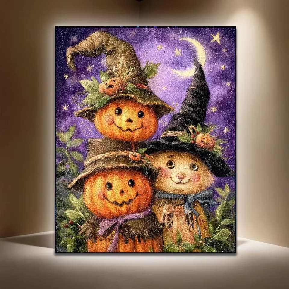 Pittura Diamante 5D Fai da Te Halloween, Mosaico Artistico, Ricamo a Punto Croce Fatto a Mano con Zucca, Decorazione per la Casa, Quadrato o Rotondo