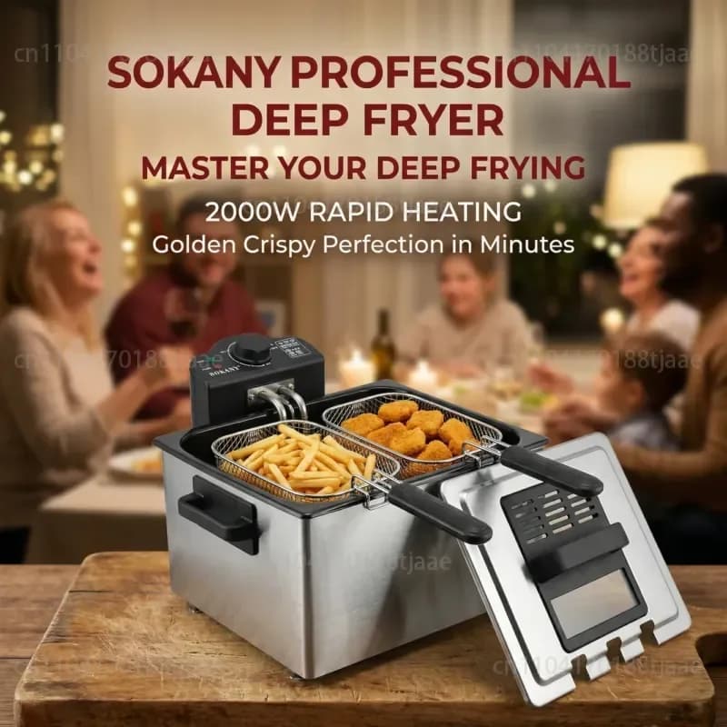 Friggitrice elettrica da 5L per patatine fritte, pollo fritto e cotolette di pollo, per uso domestico europeo