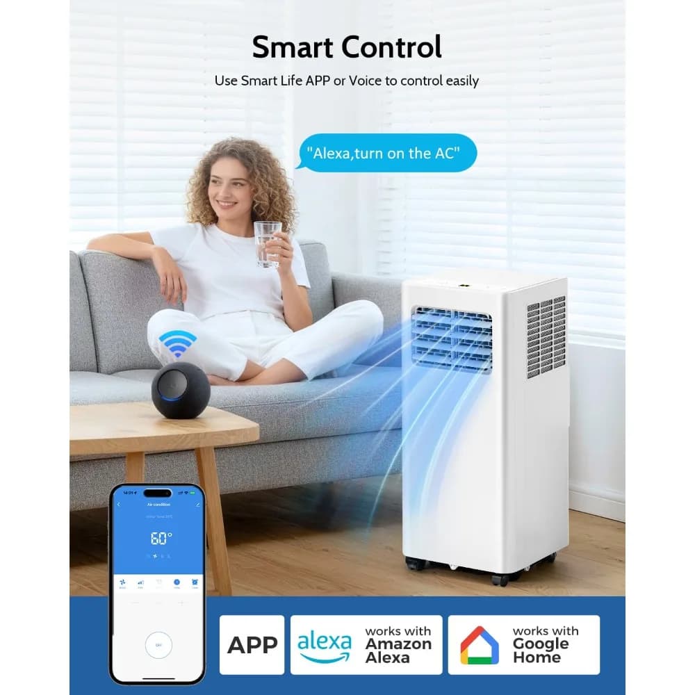 Condizionatore d'Aria Portatile 12000 BTU 3-in-1, Raffreddamento AC per 600 Piedi Quadrati, App WiFi, Telecomando, Deumidificatore, Ventilatore, Kit per Finestra, Camera da Letto, Dormitorio, Personalizzabile