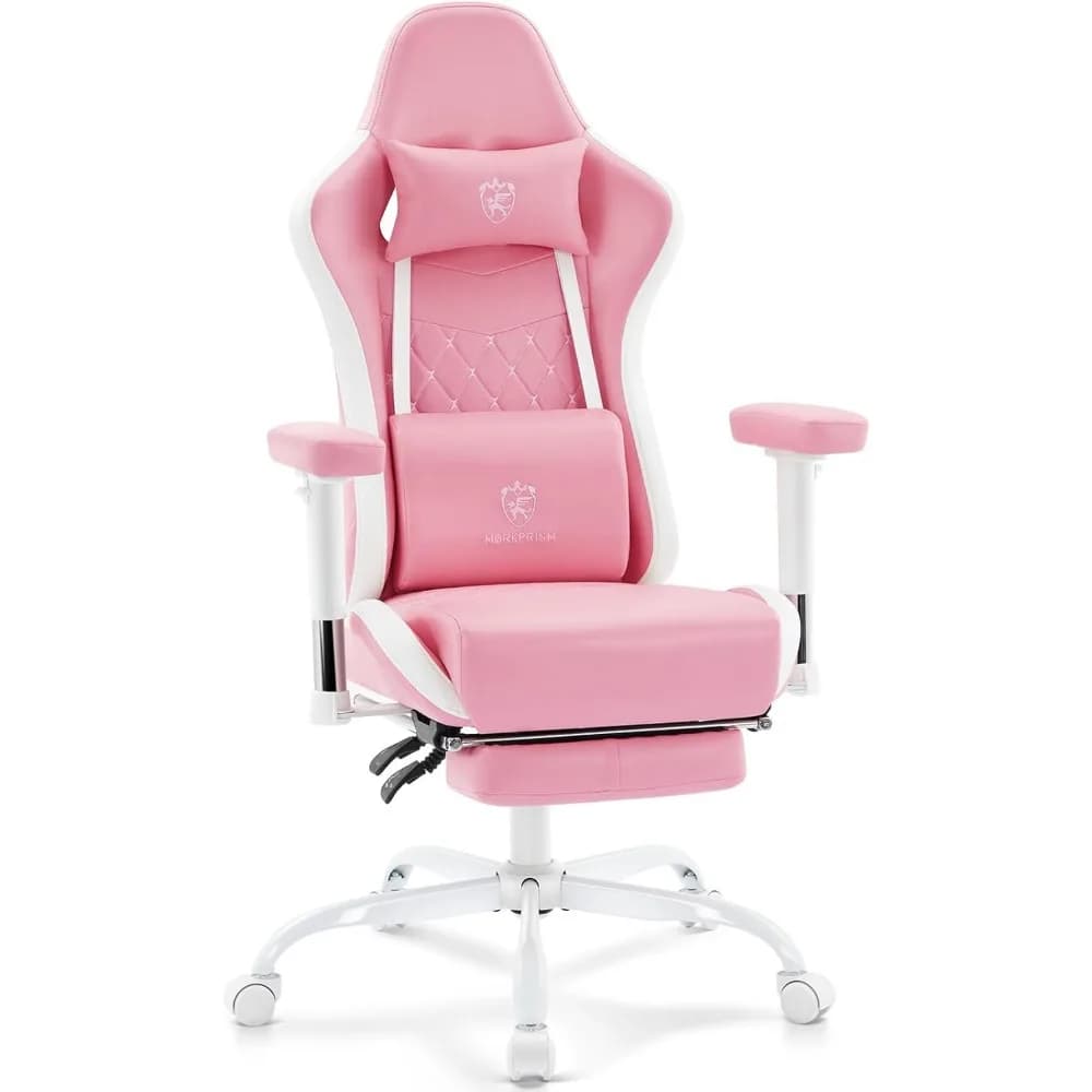 Sedia da Gaming Ergonomica Reclinabile con Massaggio, Supporto Lombare, Poggiapiedi, Poggiatesta e Braccioli Regolabili, Rosa